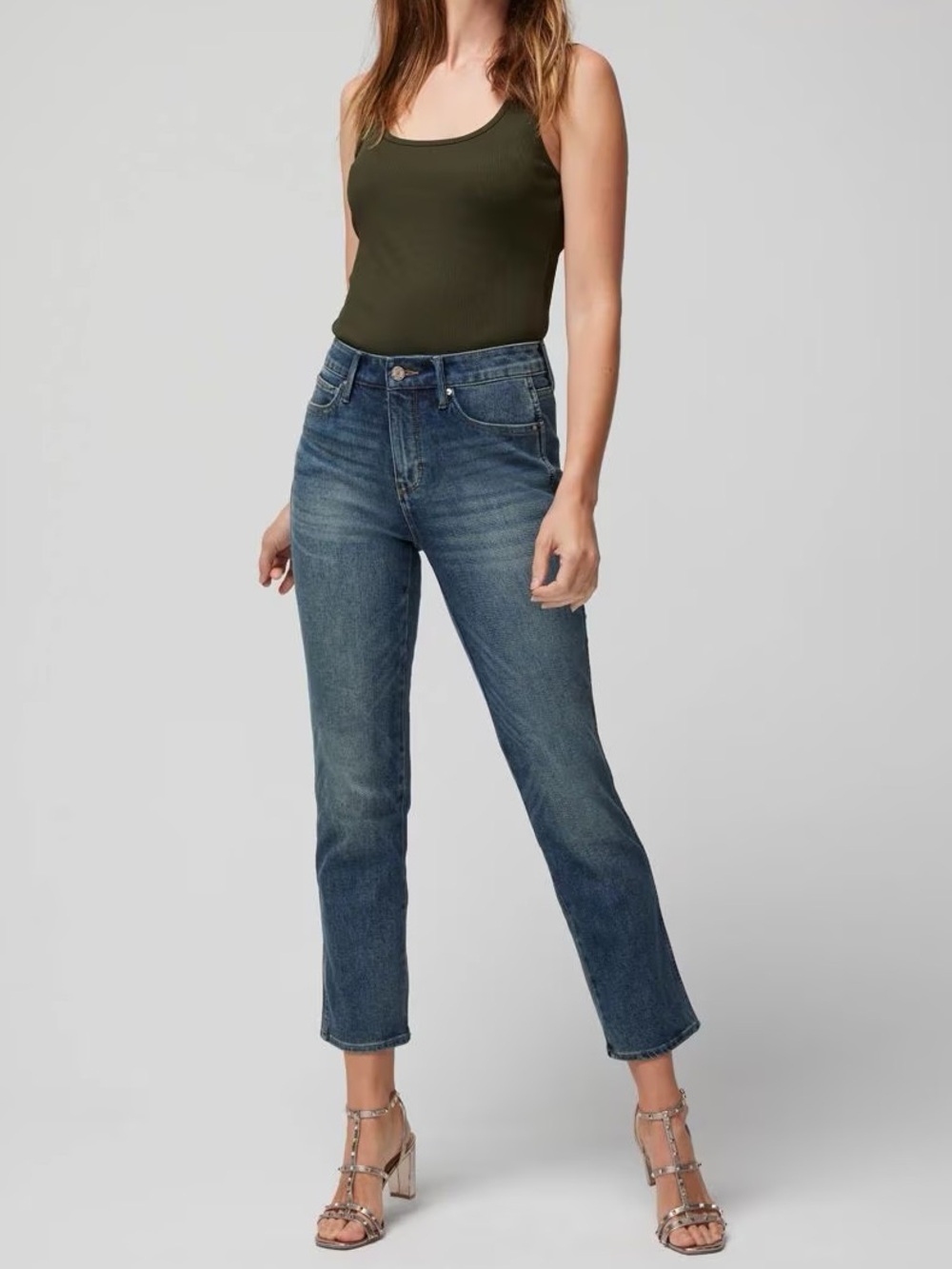 {WHBM} "High Rise Straight Sculpt" Tall Long Blue Tapered Jeans WJ557